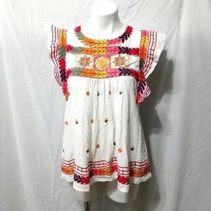 Arc & Co Boho Cottagecore Embroidered Flutter Sleeves Tank Tops Small